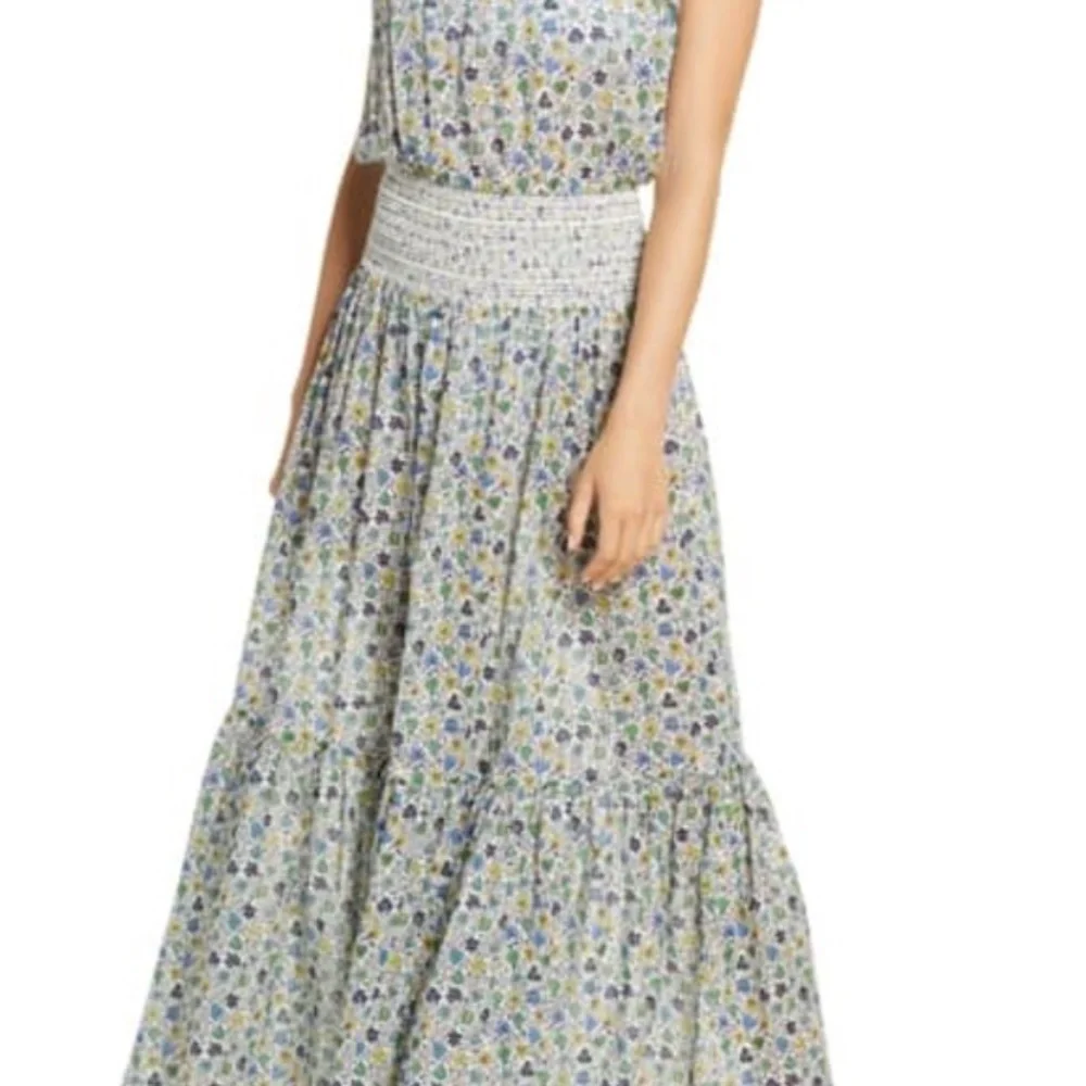 Tory Burch Smocked Floral Print Floral Cotton Voile Dress sz M NWT